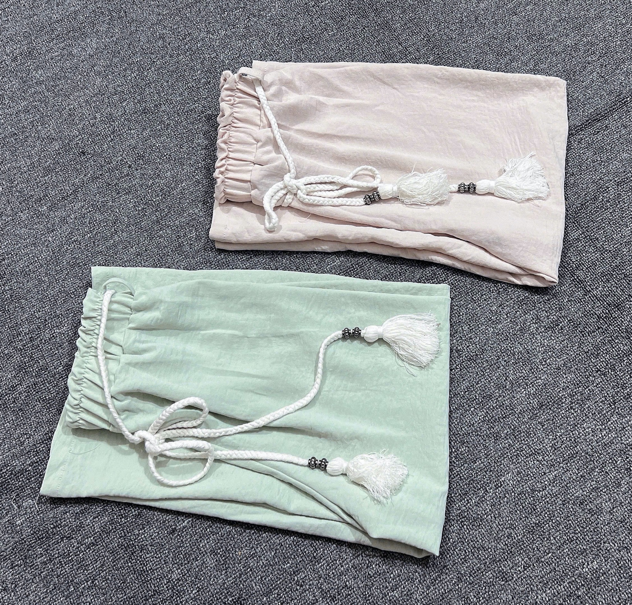 Quần ống suông GGJJ dư xịn vải đũi mềm kèm đai 2 màu be/mint bé gái size 8-14y