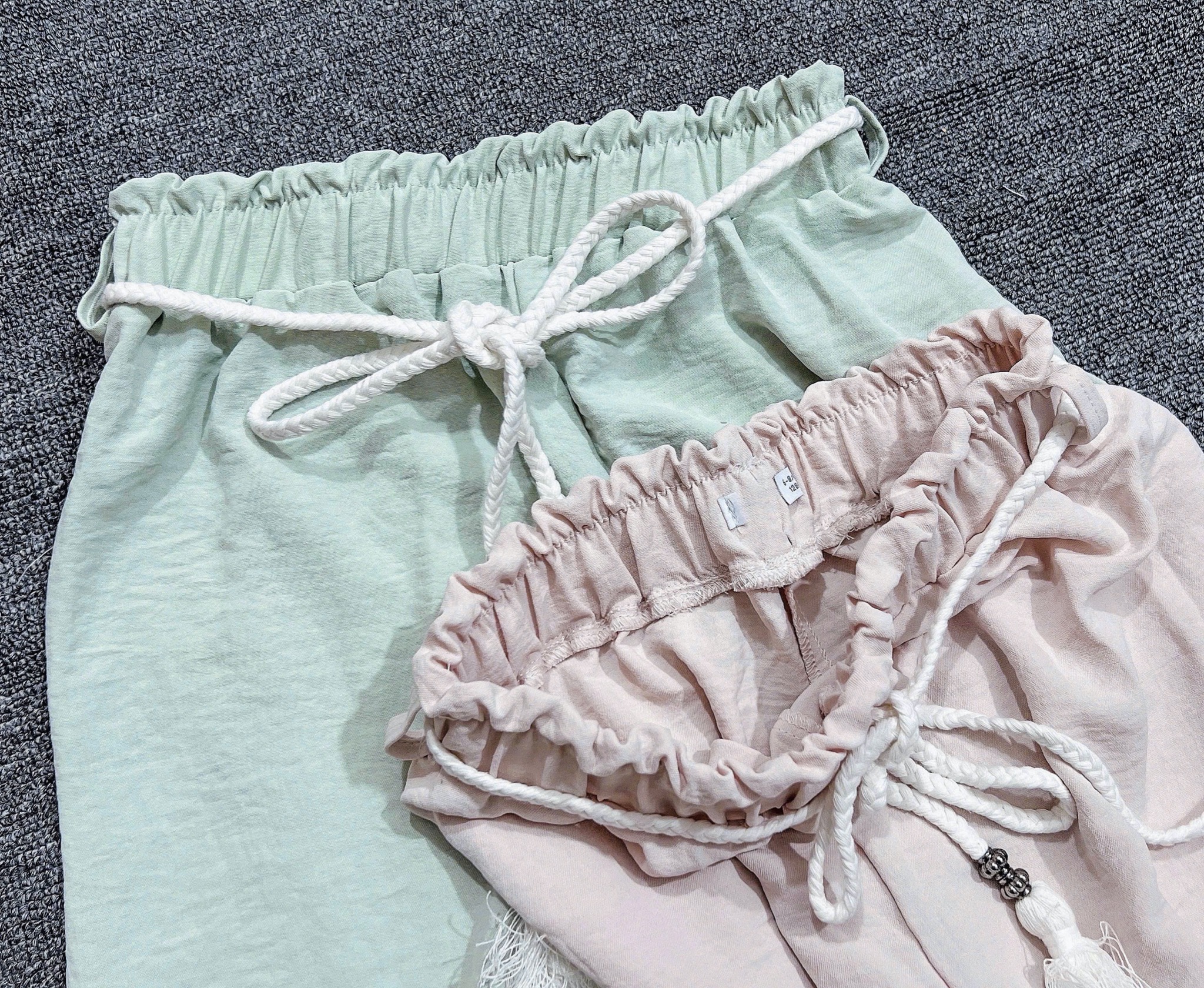 Quần ống suông GGJJ dư xịn vải đũi mềm kèm đai 2 màu be/mint bé gái size 8-14y