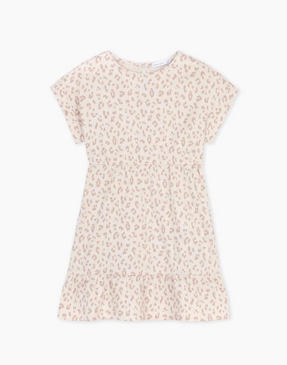 Váy thun da báo GGJJ dư xịn 2 màu be hồng, ghi bé gái size 2-8y