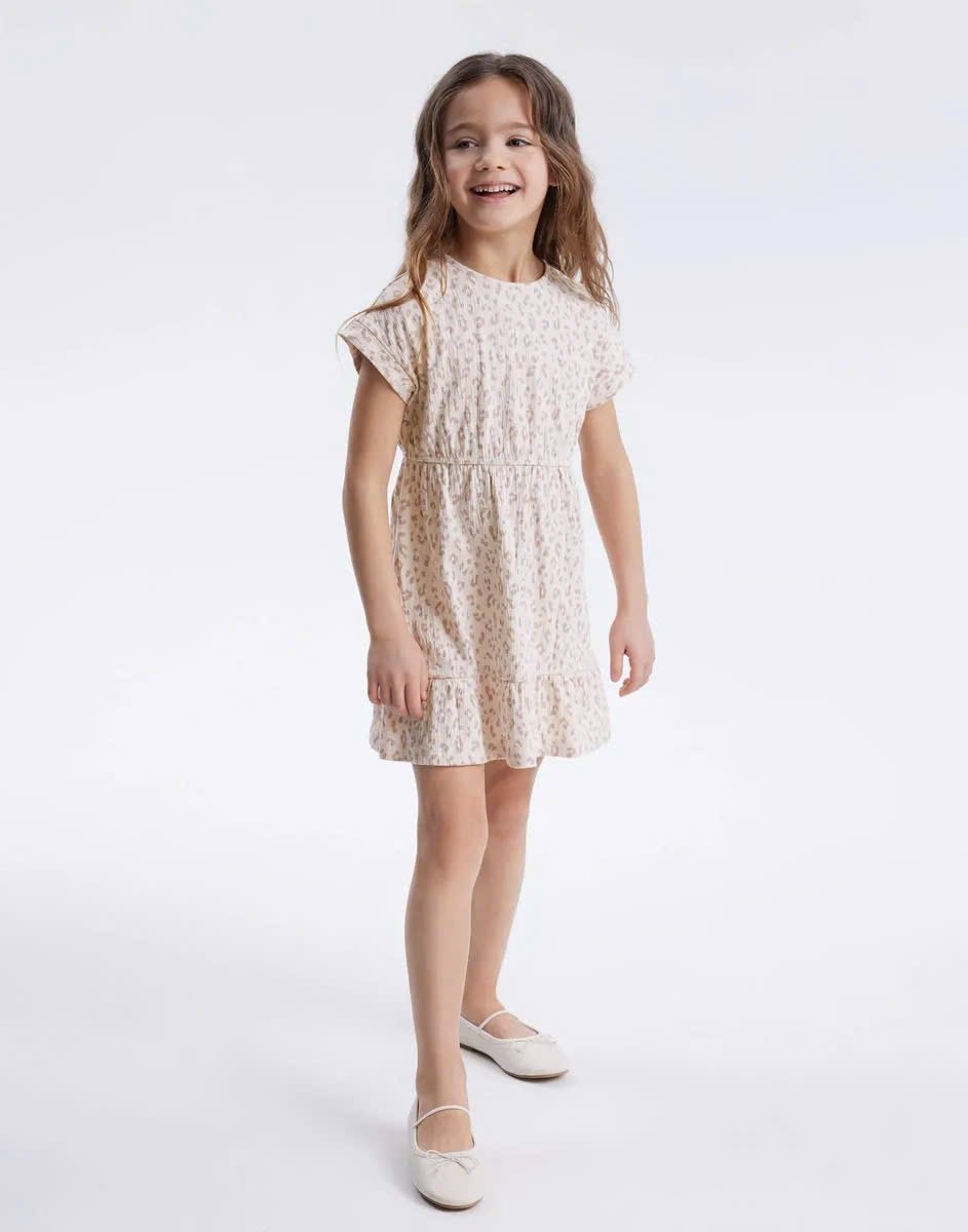 Váy thun da báo GGJJ dư xịn 2 màu be hồng, ghi bé gái size 2-8y
