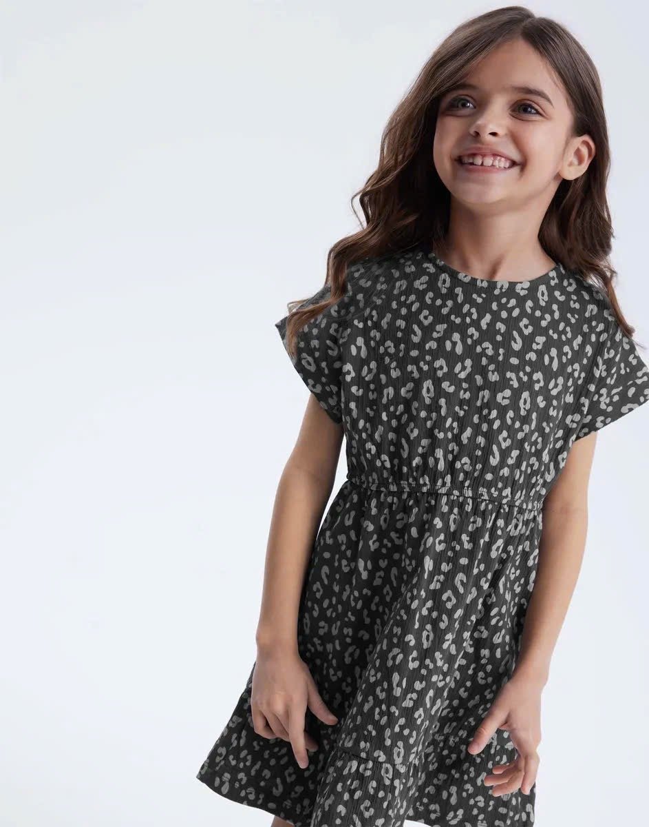 Váy thun da báo GGJJ dư xịn 2 màu be hồng, ghi bé gái size 2-8y