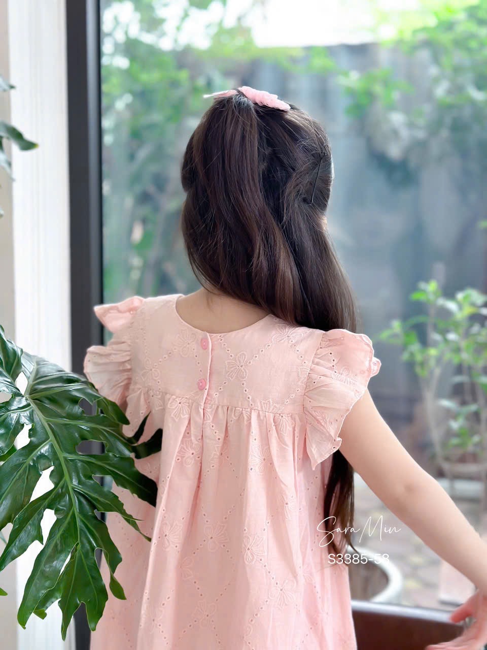 S3385 - Váy Sara Min vải thô thêu nơ chân ren nhiều màu bé gái size 1-11y