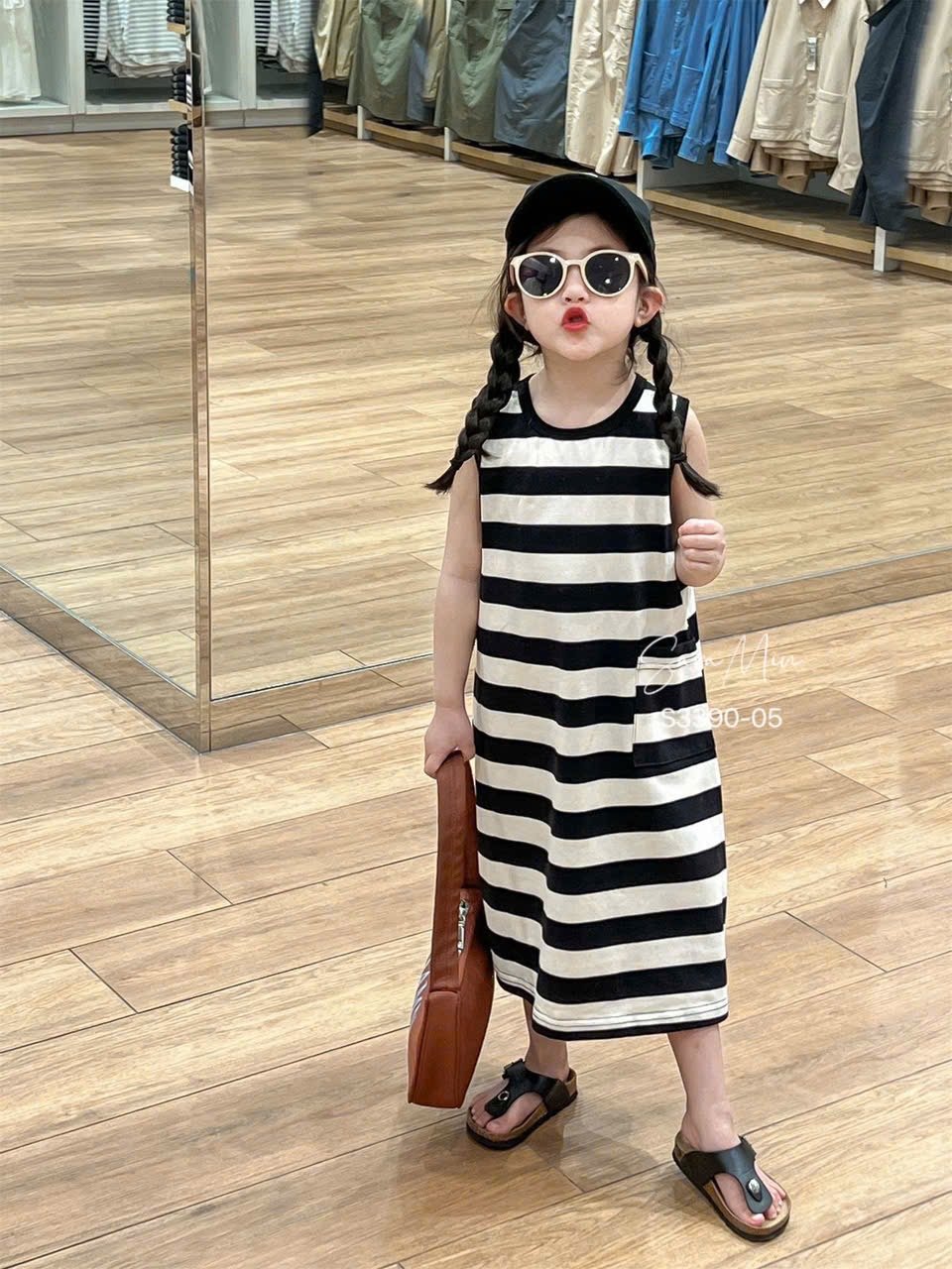 S3390 - Váy thun Sara Min kẻ ngang trắng đen bé gái size 2-12y
