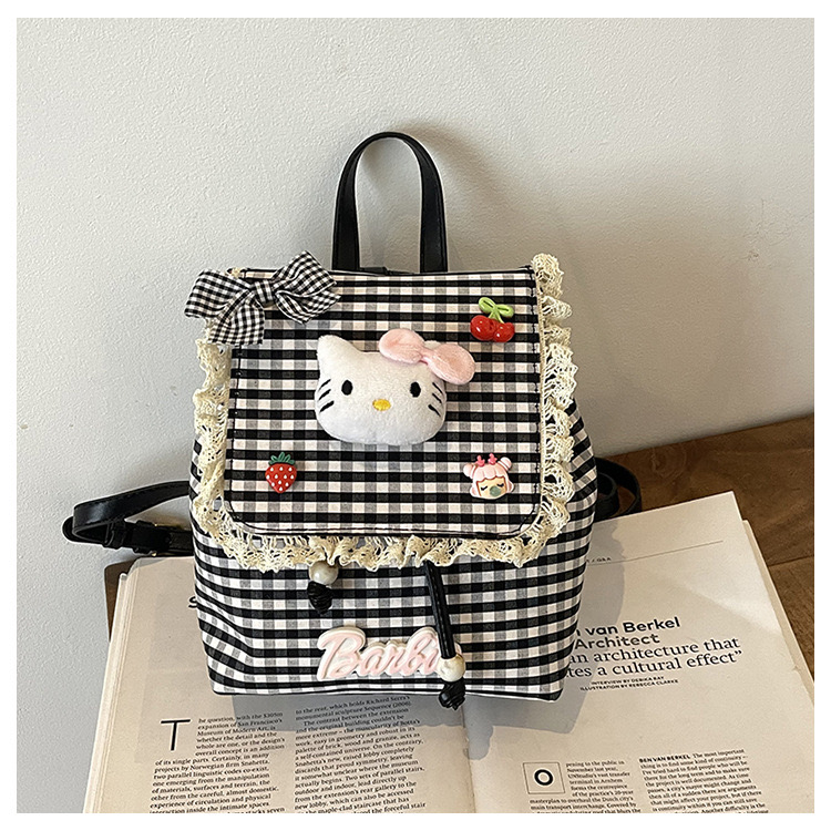 Ba lô Hello Kitty màu caro đen bé gái