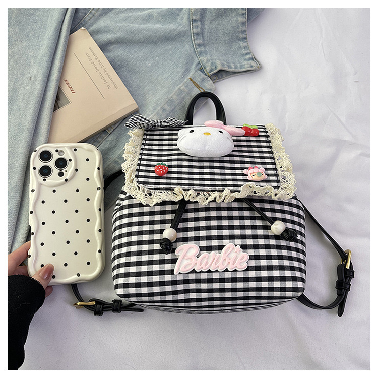 Ba lô Hello Kitty màu caro đen bé gái