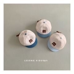 Mũ lưỡi trai phối vải  jean vải lưới màu kem thêu M ( Free size 1 - 3y )