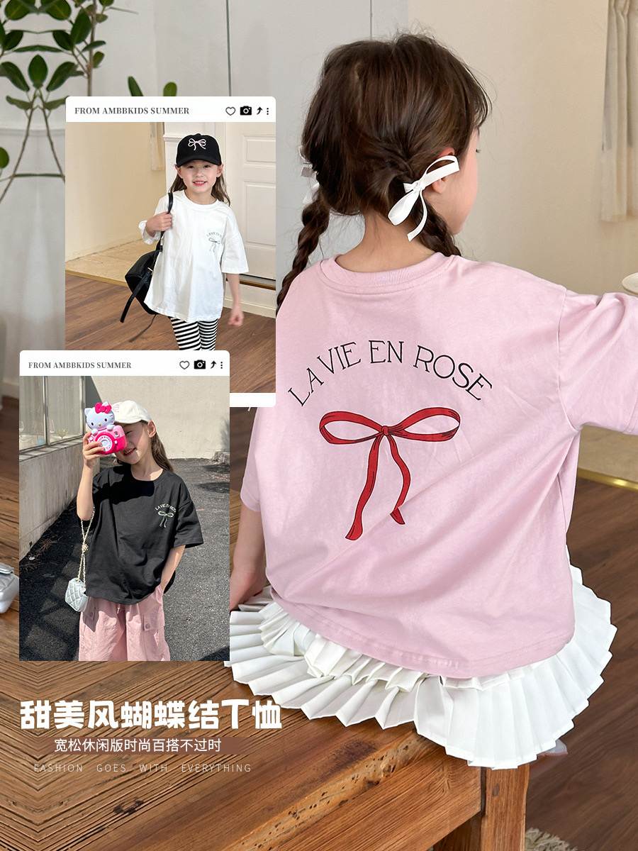 Áo cotton Ambb in nơ lưng Lavie En Rose nhiều màu bé gái size 90-160