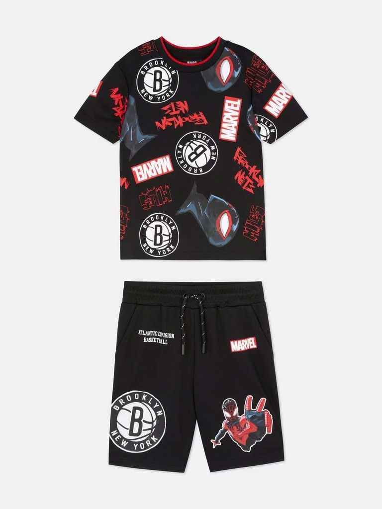 Bộ thể thao bóng rổ NBA đen Marvel in tràn size 2 - 8y