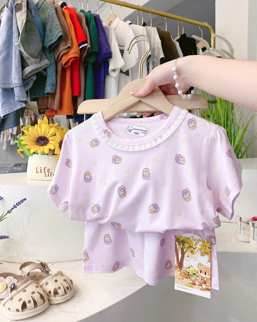 Bộ thun vải rayon mềm mát nhiều màu bé gái size 100-140