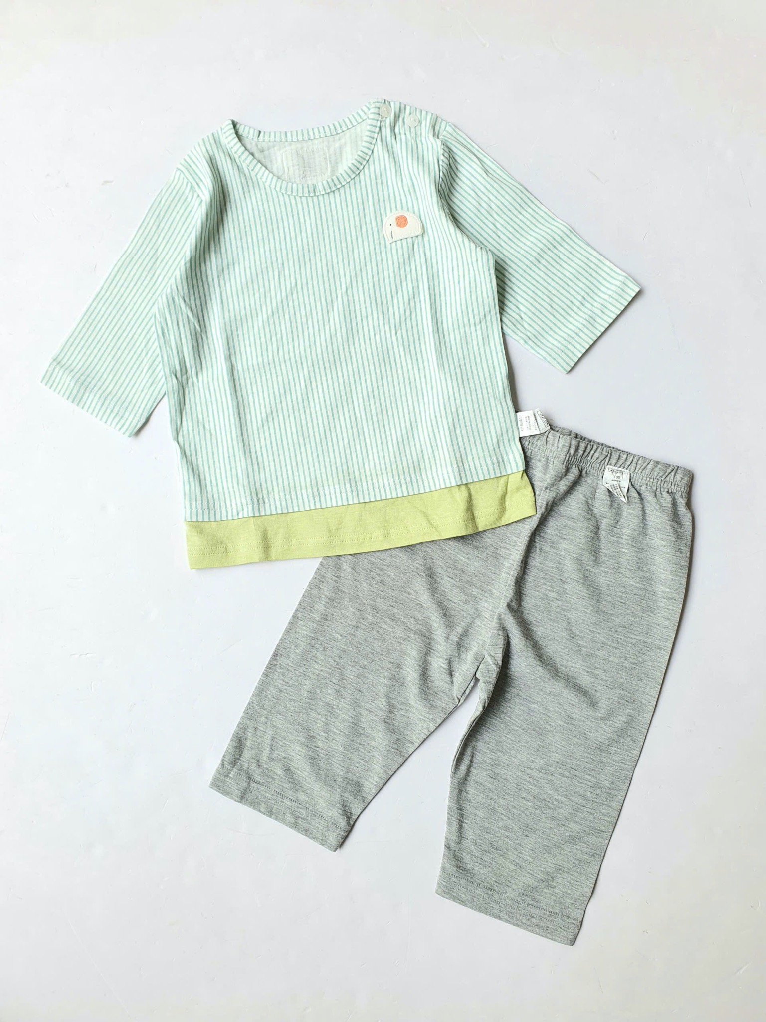 Bộ kẻ xanh Little Haven xuất Hàn đính hình voi cho bé size 80-130
