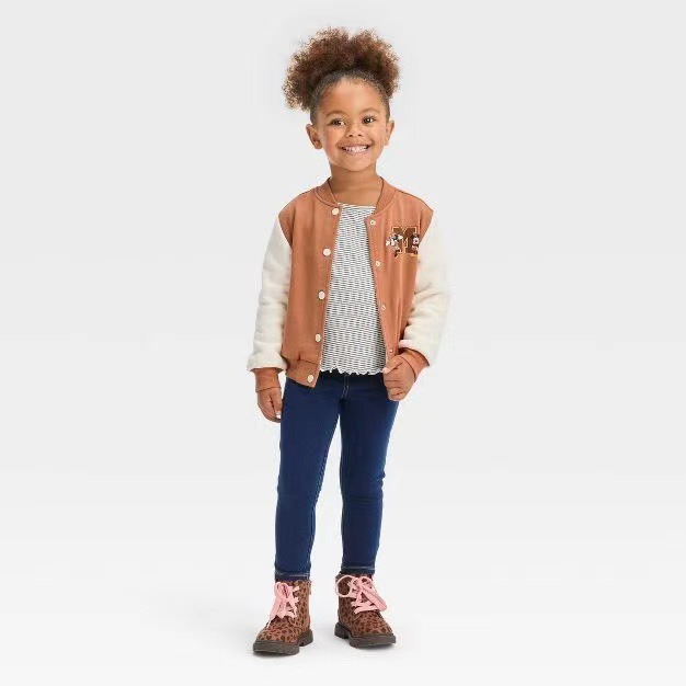 Áo khoác bomber Disney Mickey màu nâu phối tay be size 1-5y