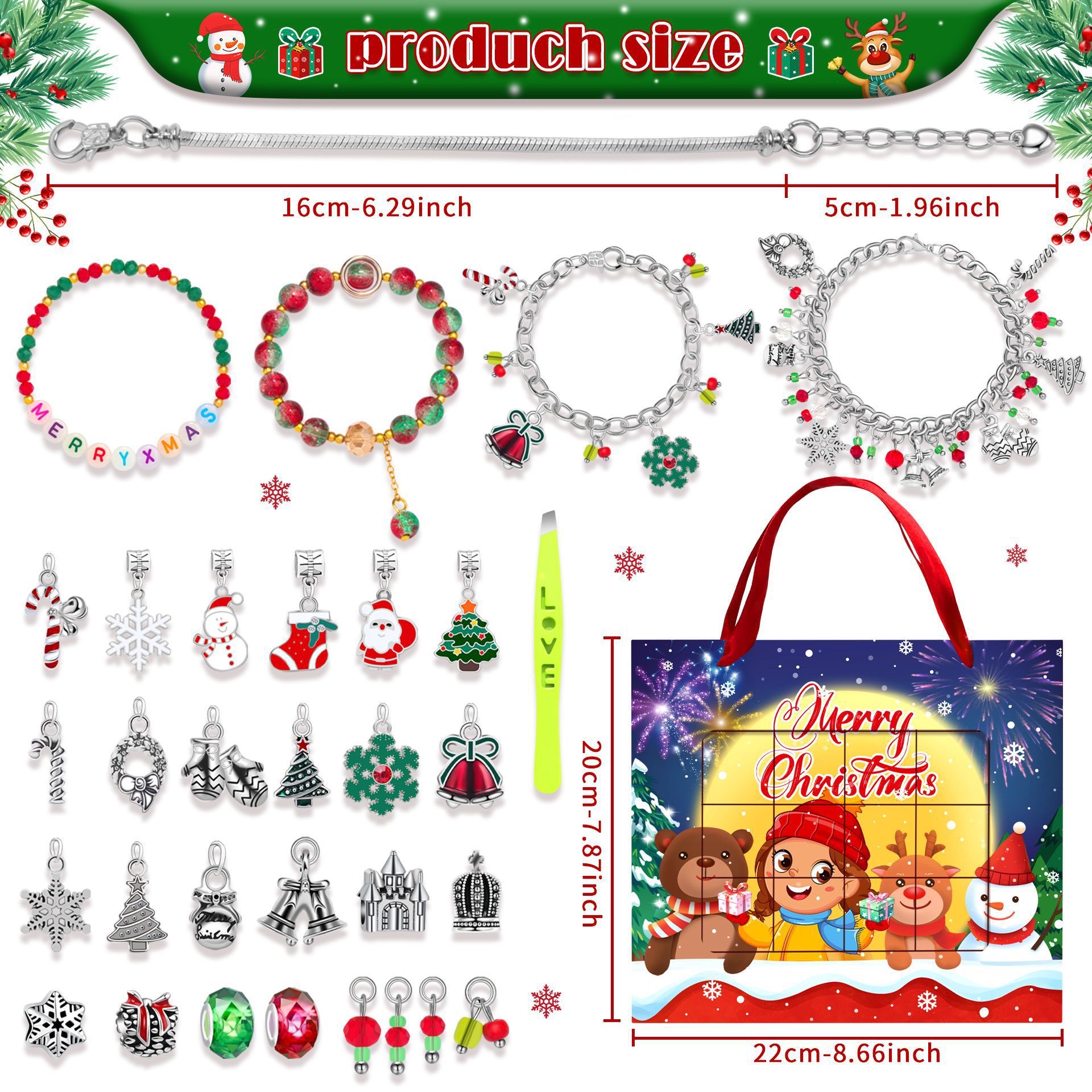 Hộp quà noel ngẫu nhiên - vòng tay kèm charm chủ đề noel cho bé