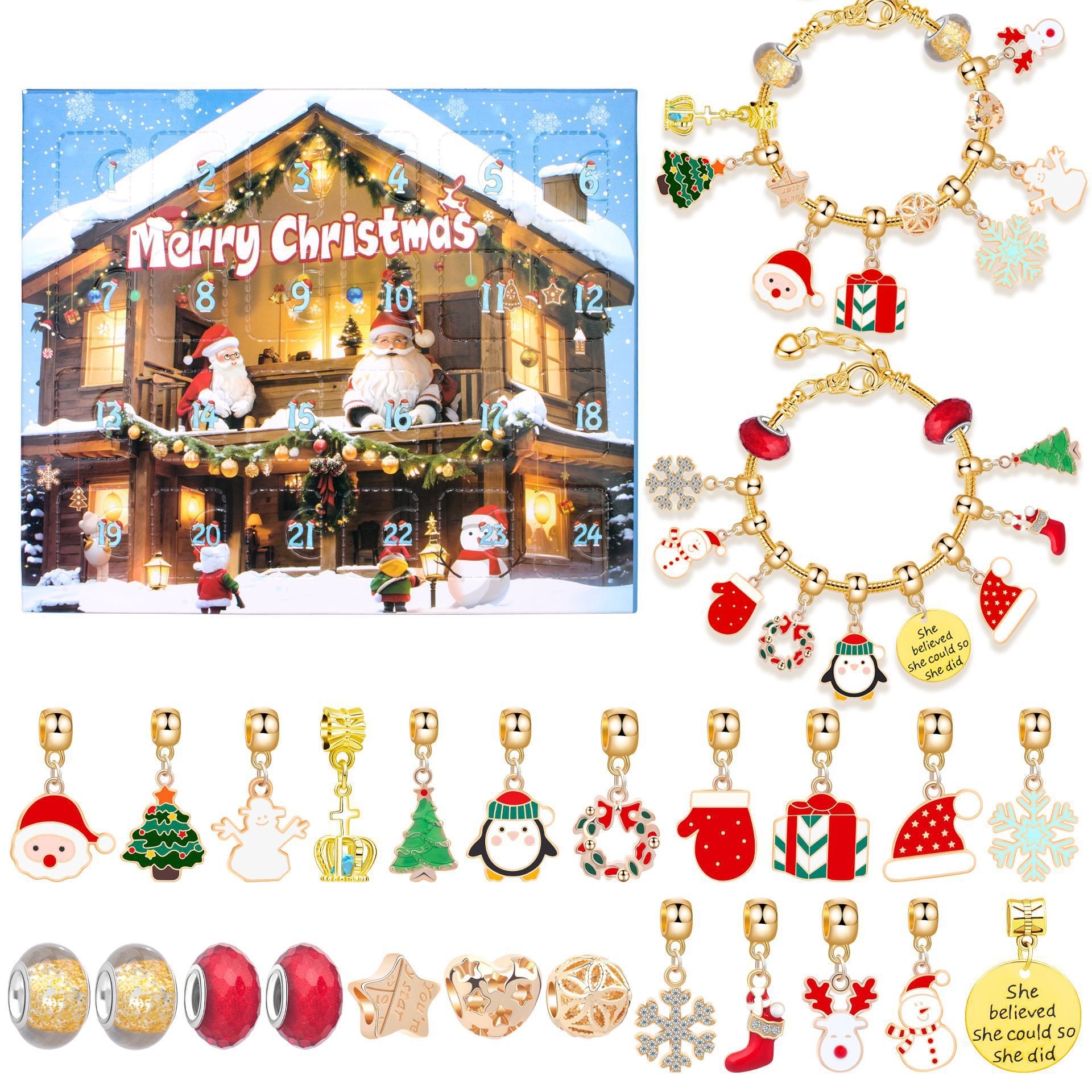 Hộp quà noel ngẫu nhiên - vòng tay kèm charm chủ đề noel cho bé