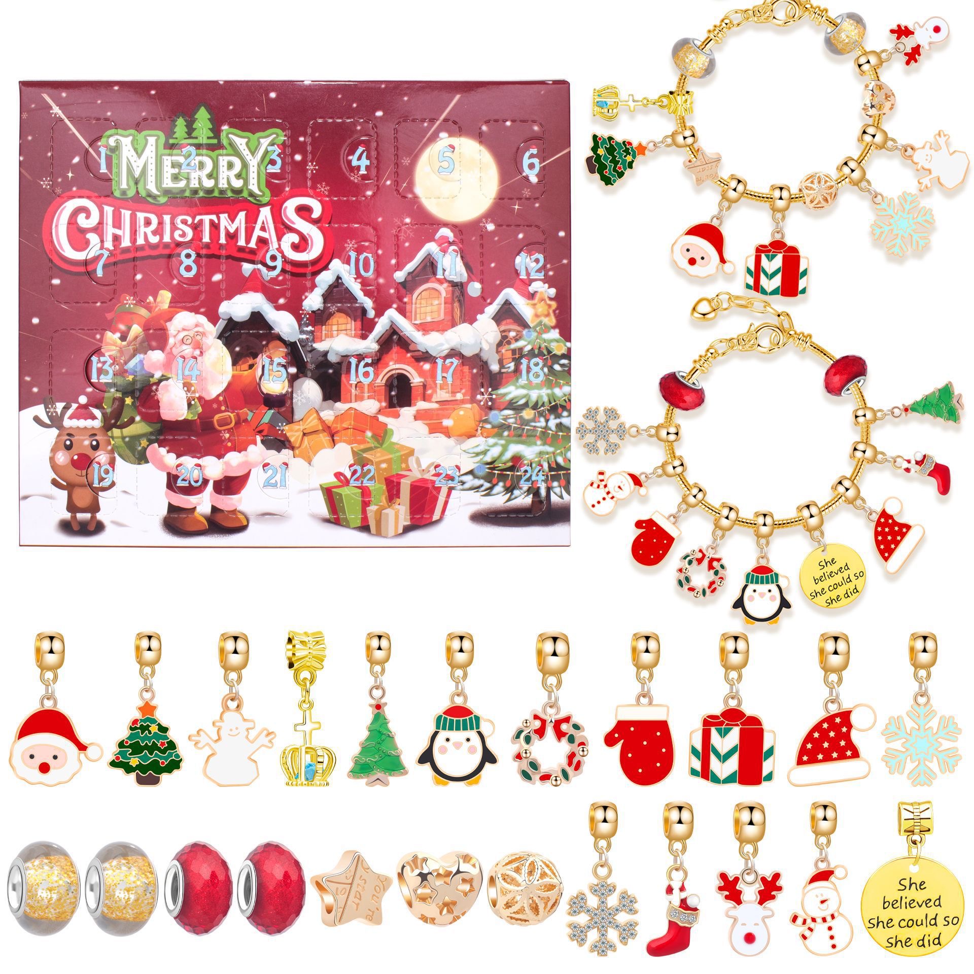 Hộp quà noel ngẫu nhiên - vòng tay kèm charm chủ đề noel cho bé