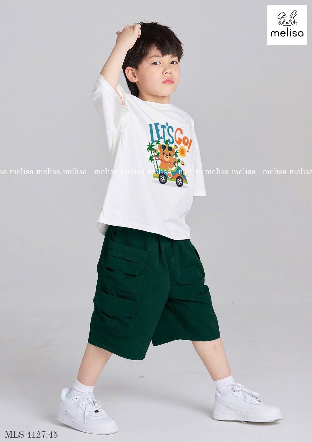 MLS 4127 - Bộ cotton Melisa áo trắng Let