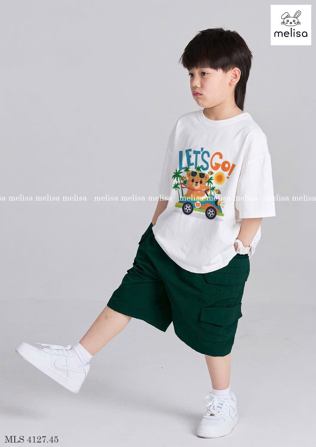 MLS 4127 - Bộ cotton Melisa áo trắng Let