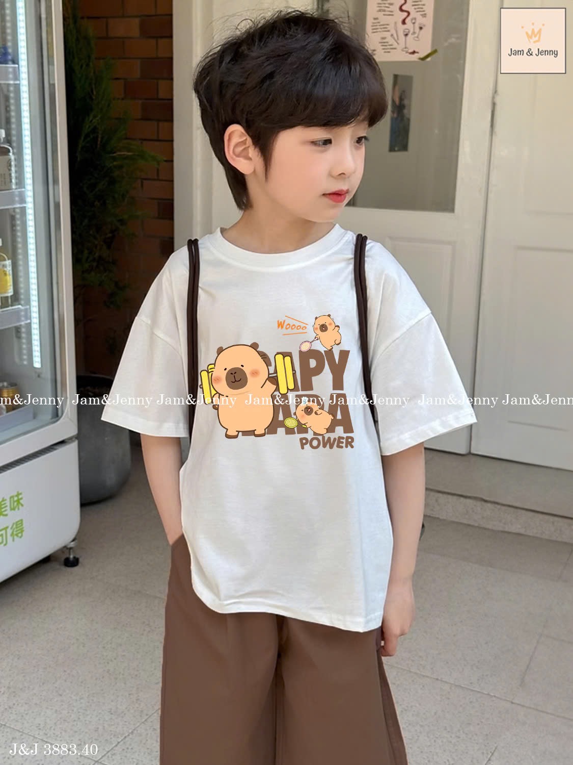 JJ 3883 - Bộ Jam & Jenny Capybara tập GYM + quần kaki nâu bé trai size 2-12y