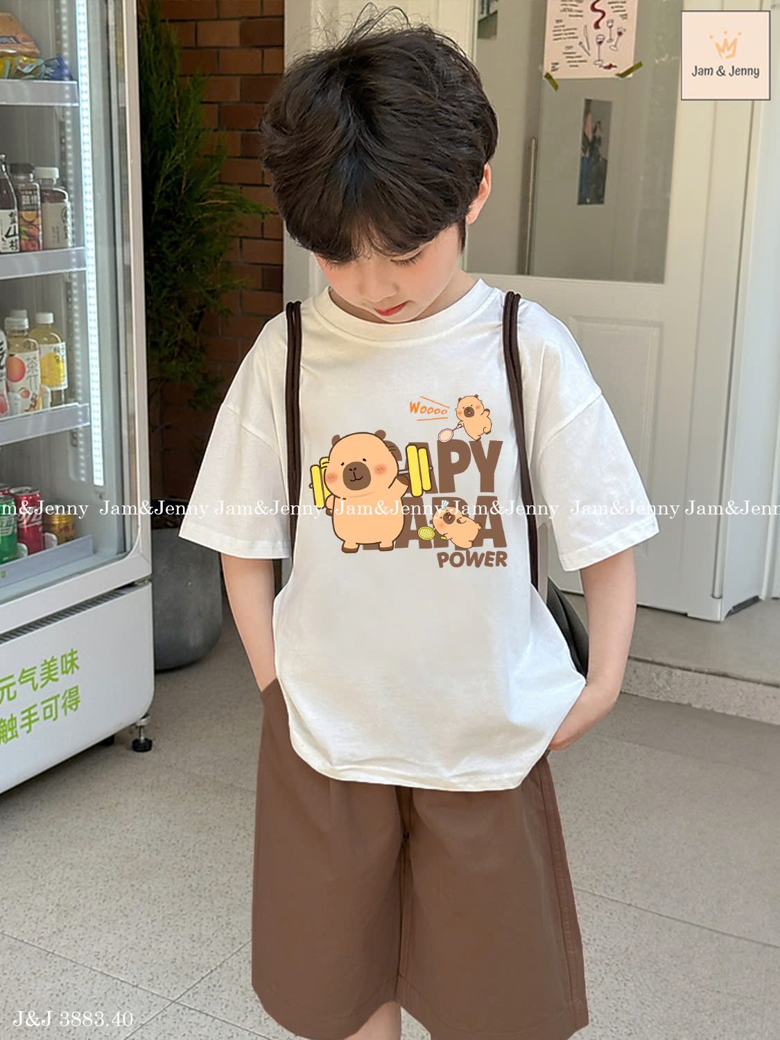JJ 3883 - Bộ Jam & Jenny Capybara tập GYM + quần kaki nâu bé trai size 2-12y