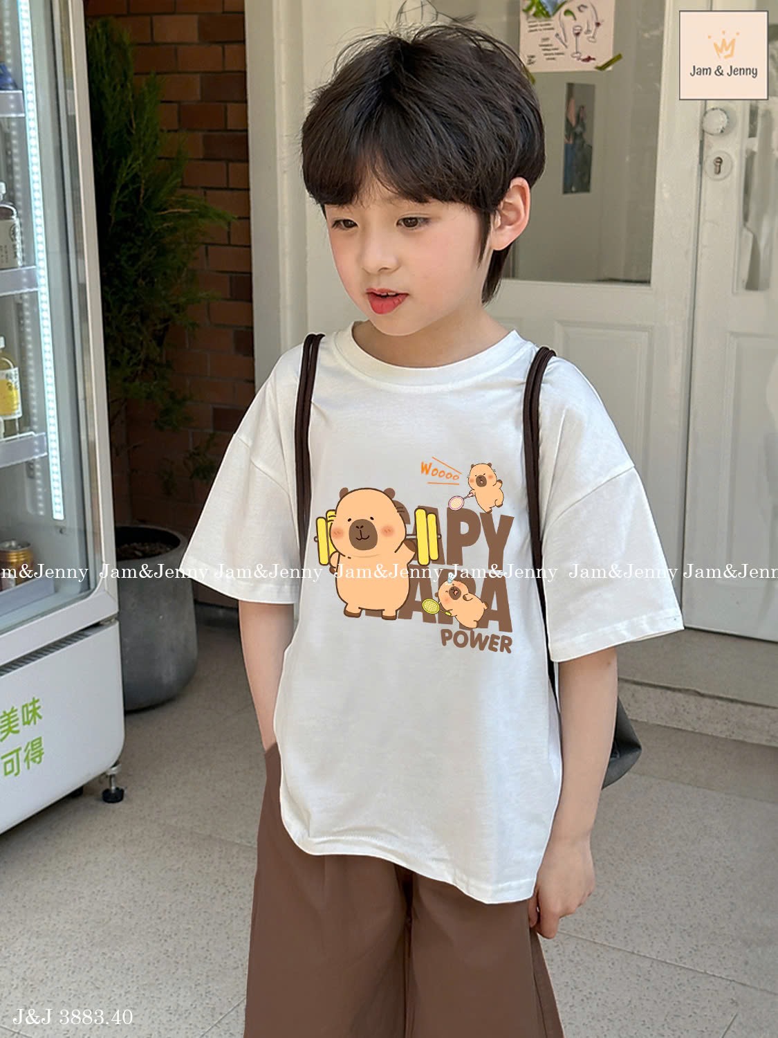 JJ 3883 - Bộ Jam & Jenny Capybara tập GYM + quần kaki nâu bé trai size 2-12y