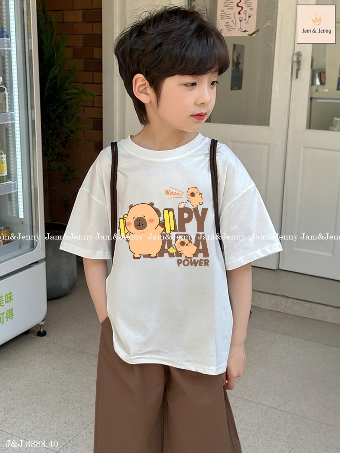 JJ 3883 - Bộ Jam & Jenny Capybara tập GYM + quần kaki nâu bé trai size 2-12y