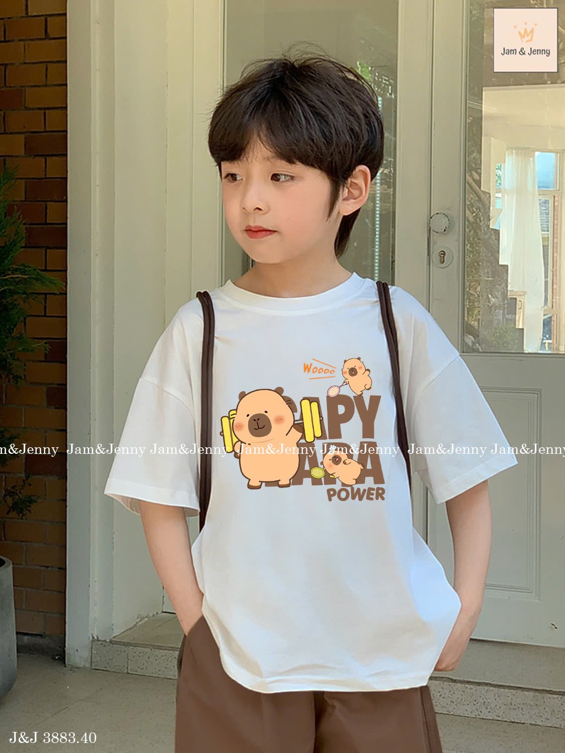 JJ 3883 - Bộ Jam & Jenny Capybara tập GYM + quần kaki nâu bé trai size 2-12y