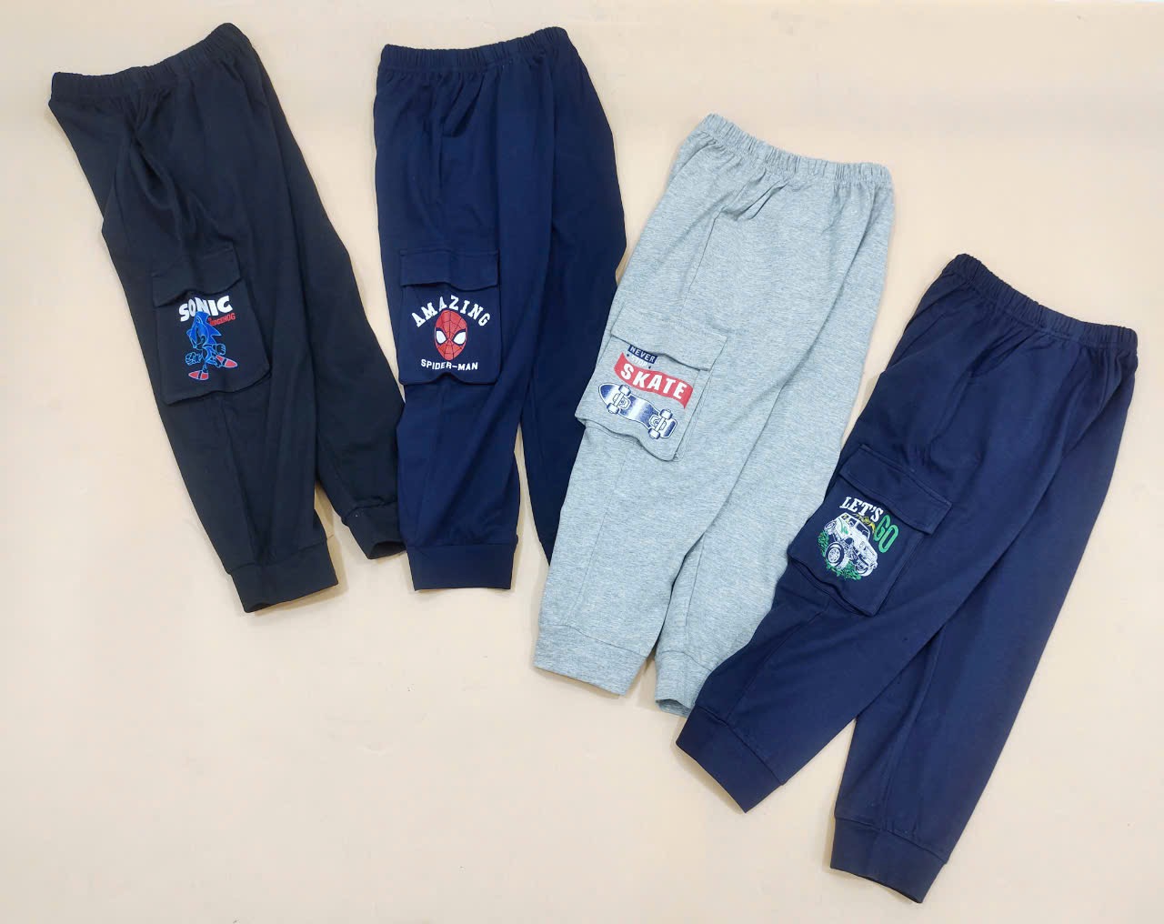 Quần cotton jogger túi hộp bé trai nhiều màu size 2-8y