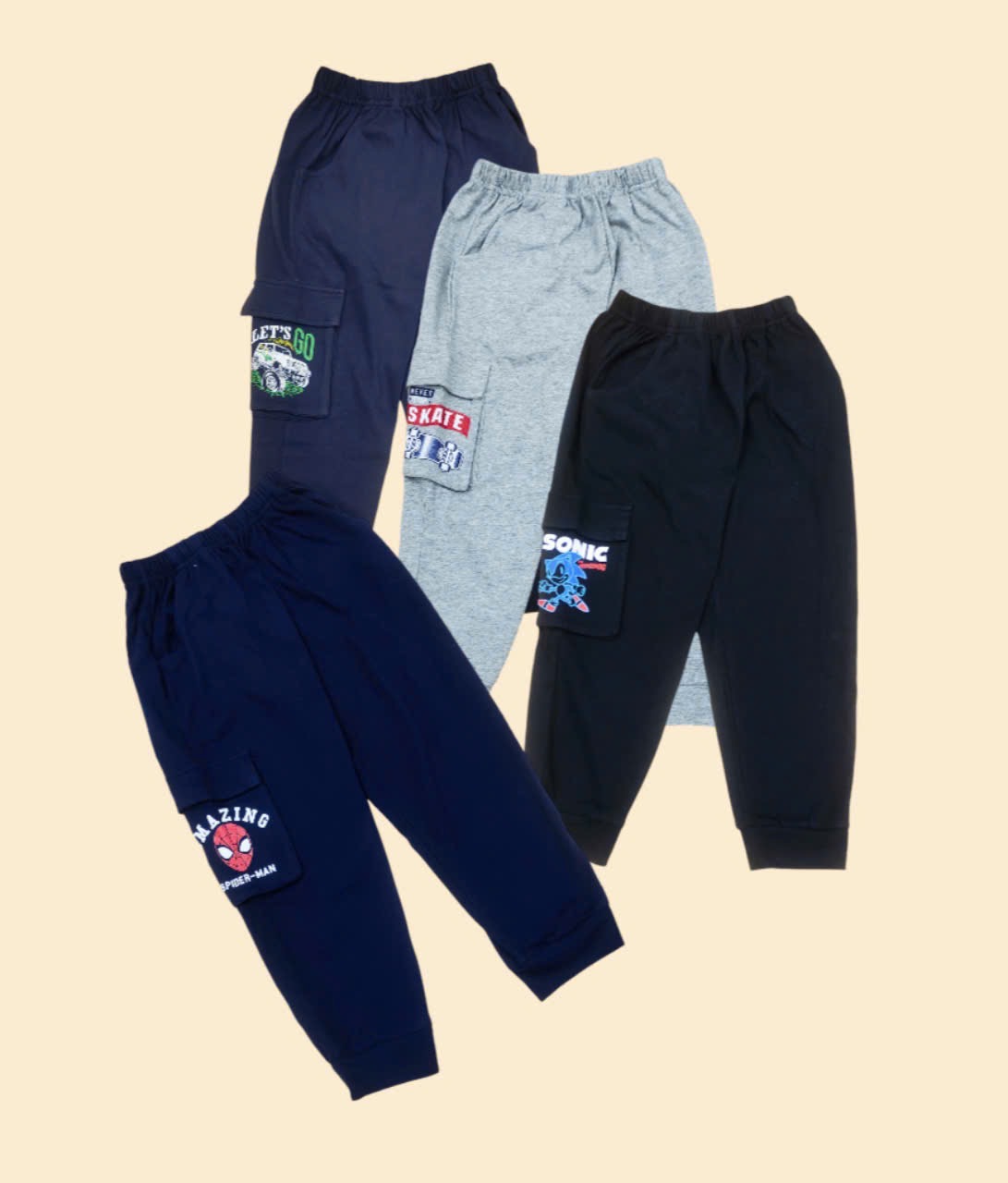 Quần cotton jogger túi hộp bé trai nhiều màu size 2-8y