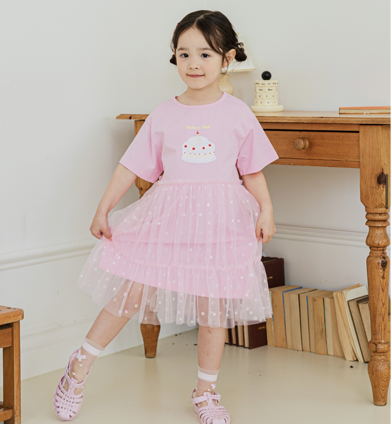 Váy cotton Bebezoo phối ren mềm bánh sinh nhật 2 màu hồng/xanh size 100-140