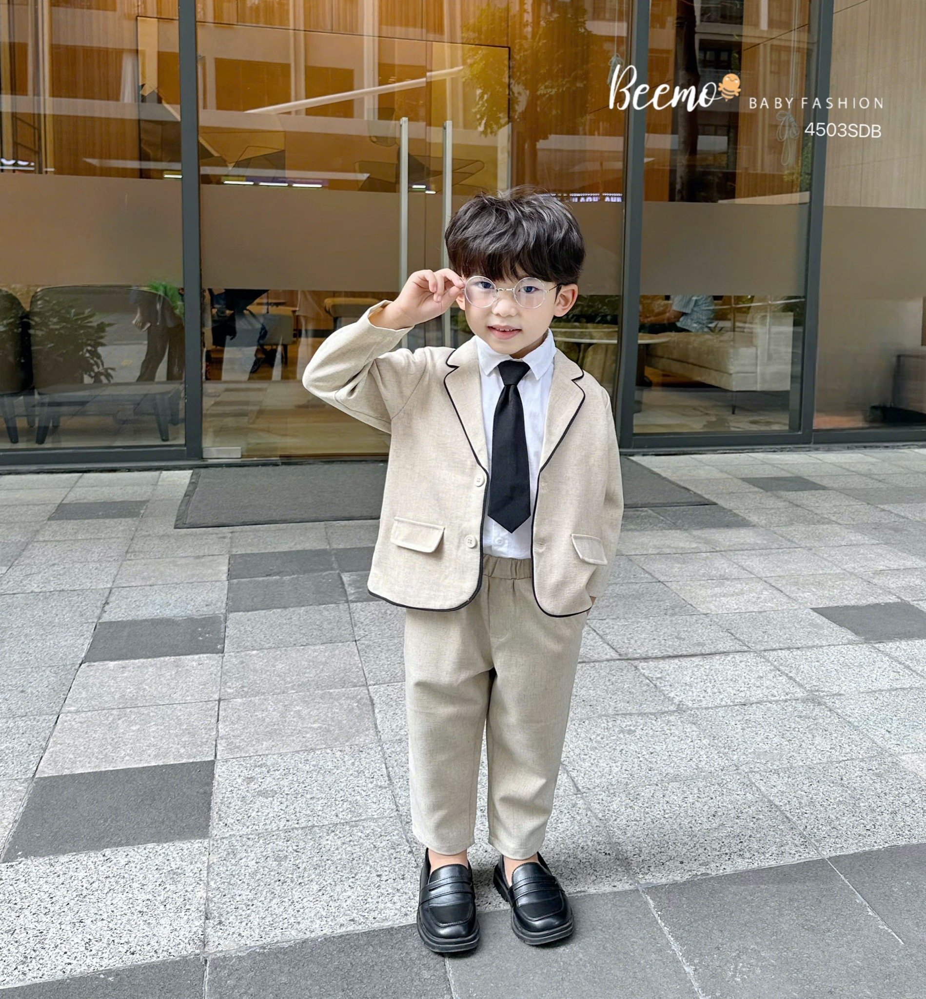 Set vest Beemo 3ct vải chéo Hàn phối viền 2 màu cho bé trai size 80-130