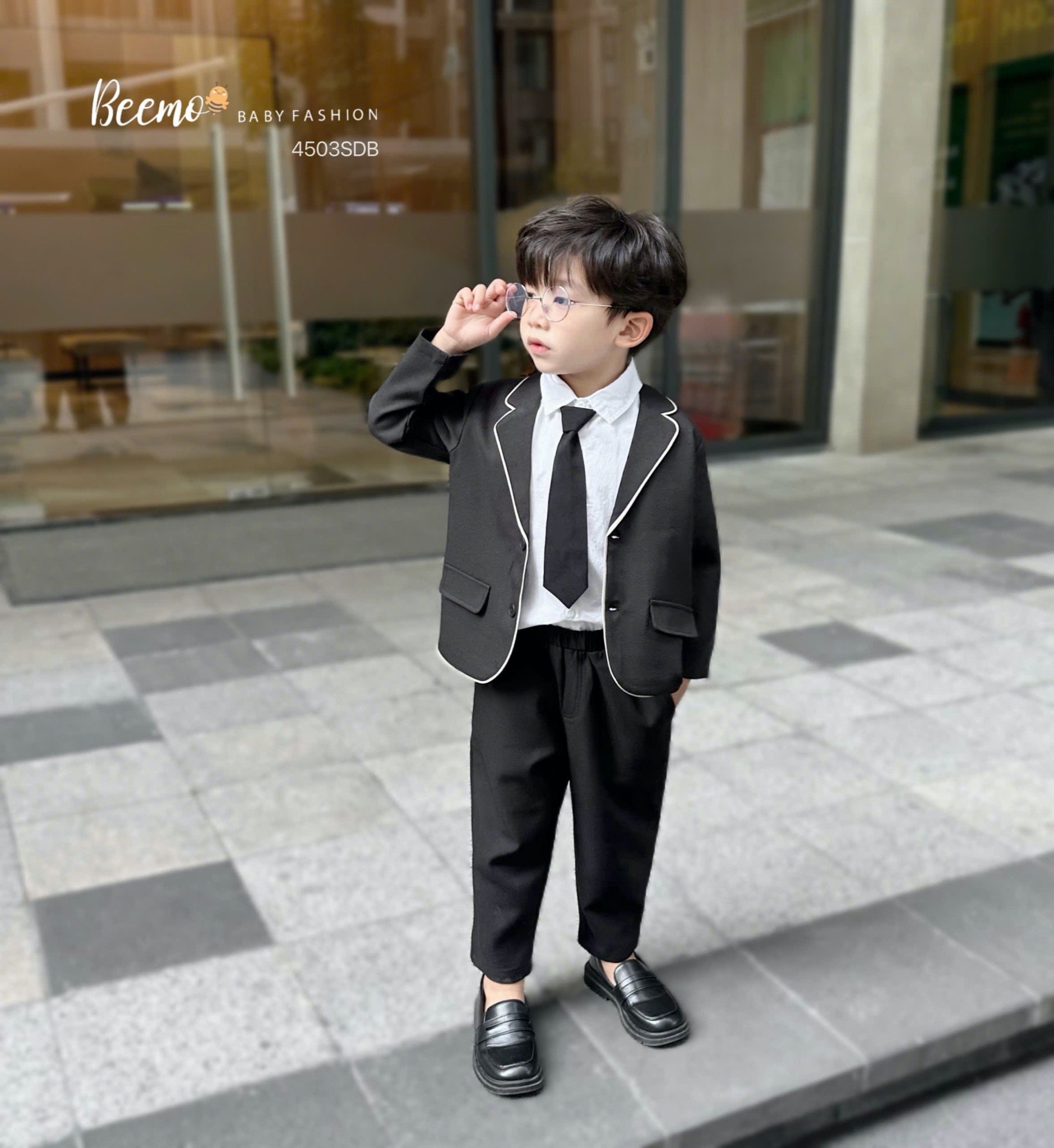 Set vest Beemo 3ct vải chéo Hàn phối viền 2 màu cho bé trai size 80-130