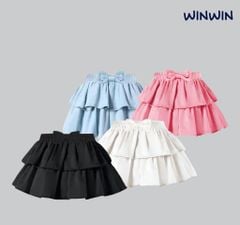 Chân váy thô liền quần Win Win nhún 2 tầng cạp đính nơ size 3 - 14y