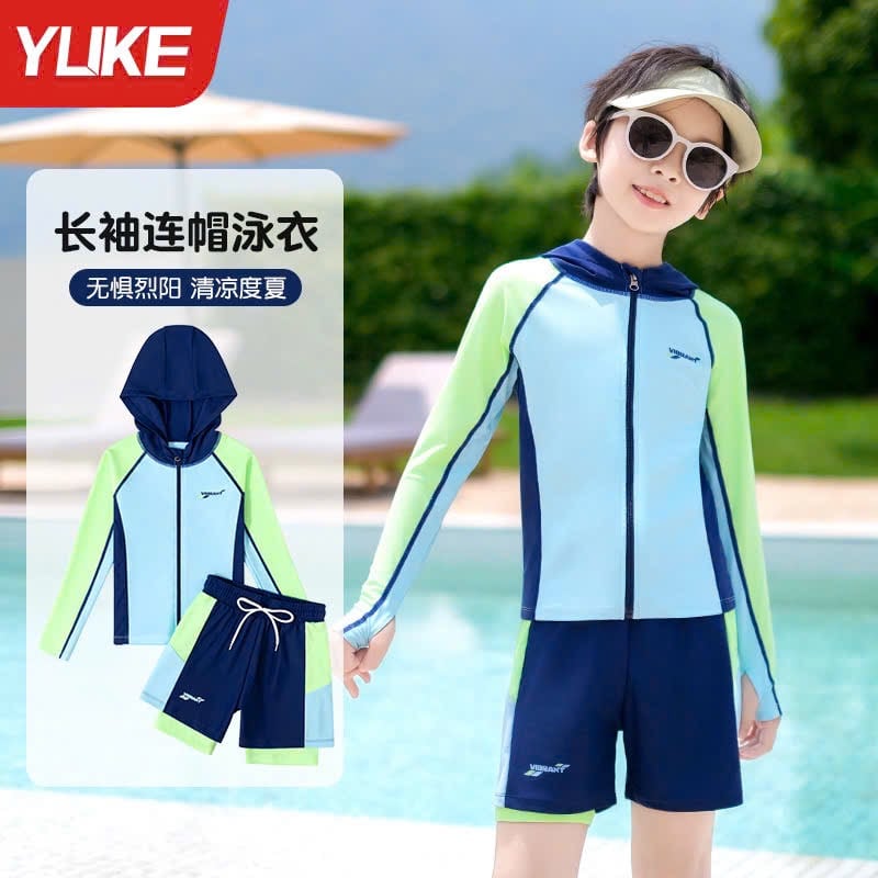 22028 - Bộ bơi YUKE dài tay liền mũ chống nắng cho bé size XL-6XL