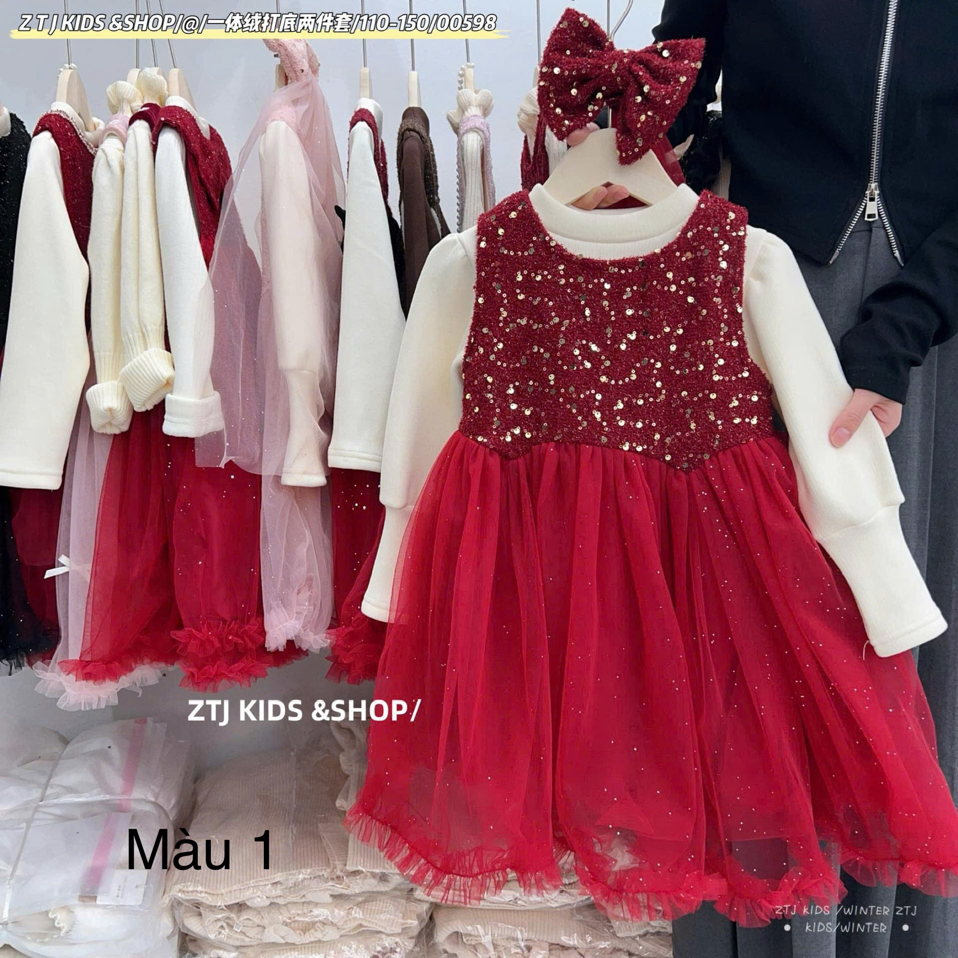 Set Váy ren kèm áo len QC nhiều màu bé gái size 100-140