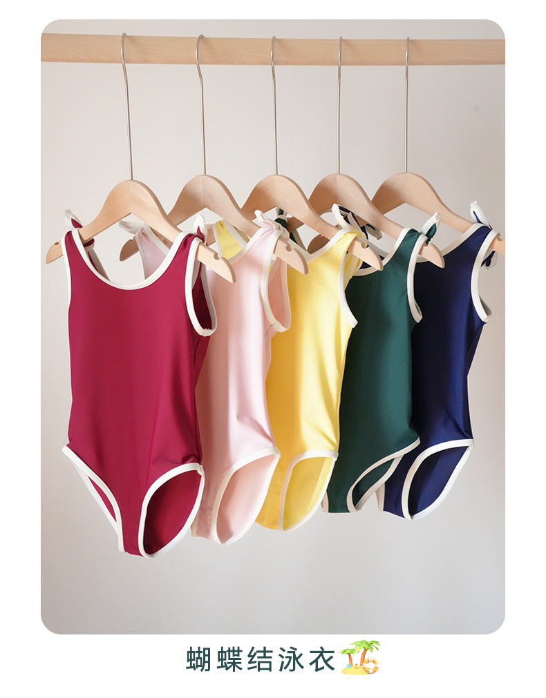 Bộ bơi liền thân kèm mũ trơn màu viền trắng nhiều màu bé gái size 80-130