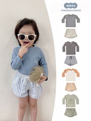 Set 3ct bộ bơi dài tay chống nắng + quần short bơi + mũ bơi nhiều màu bé trai size 80-130