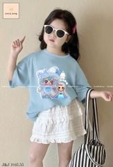 JJ 1045 - Set áo cotton xanh Baby Three Elsa + chân váy thô hạt gạo trắng size 2 - 12y