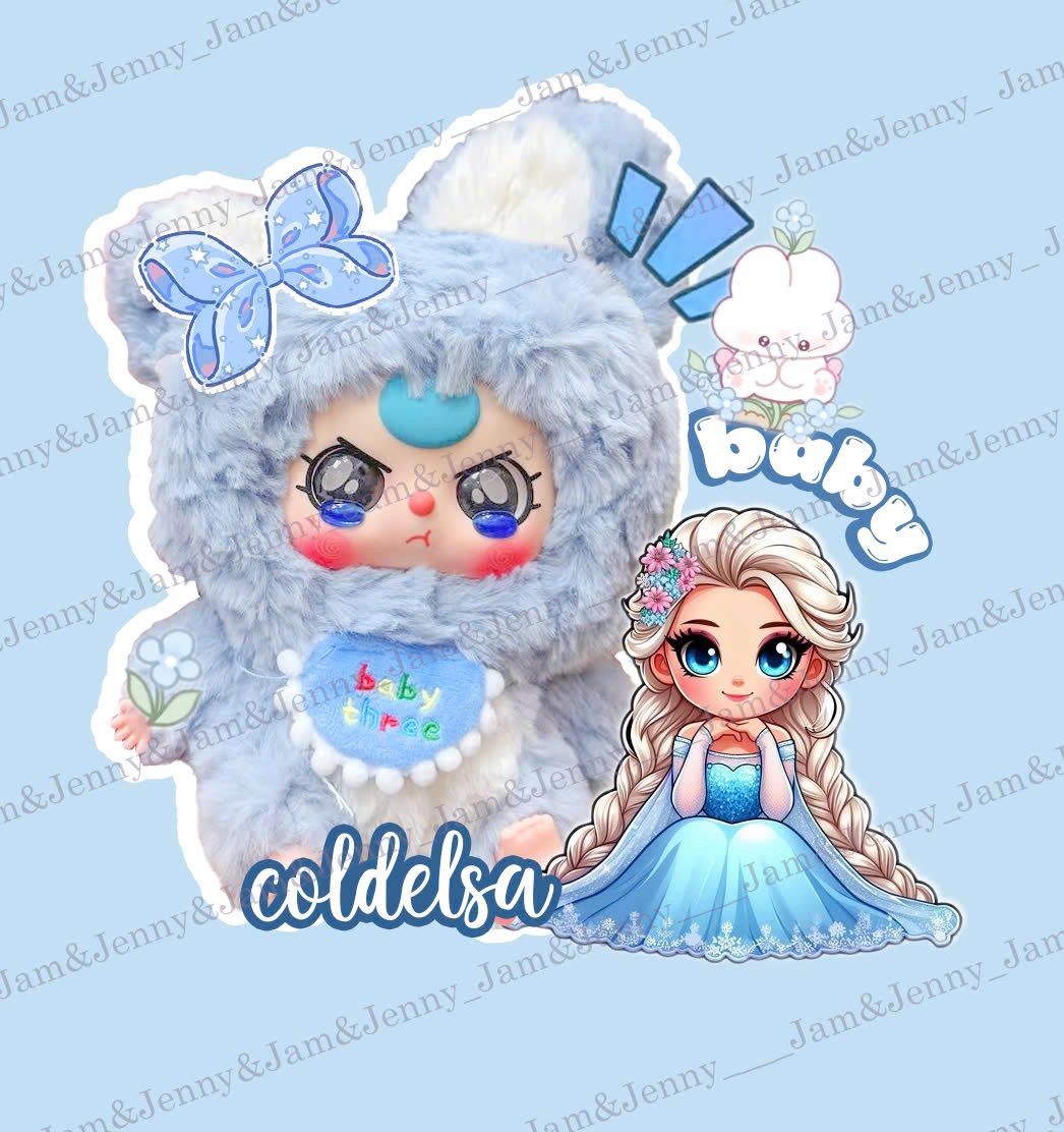 JJ 1045 - Set áo cotton xanh Baby Three Elsa + chân váy thô hạt gạo trắng size 2 - 12y