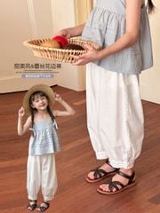 Quần vải thô Ambb bo ren gấu màu trắng bé gái size 90-160