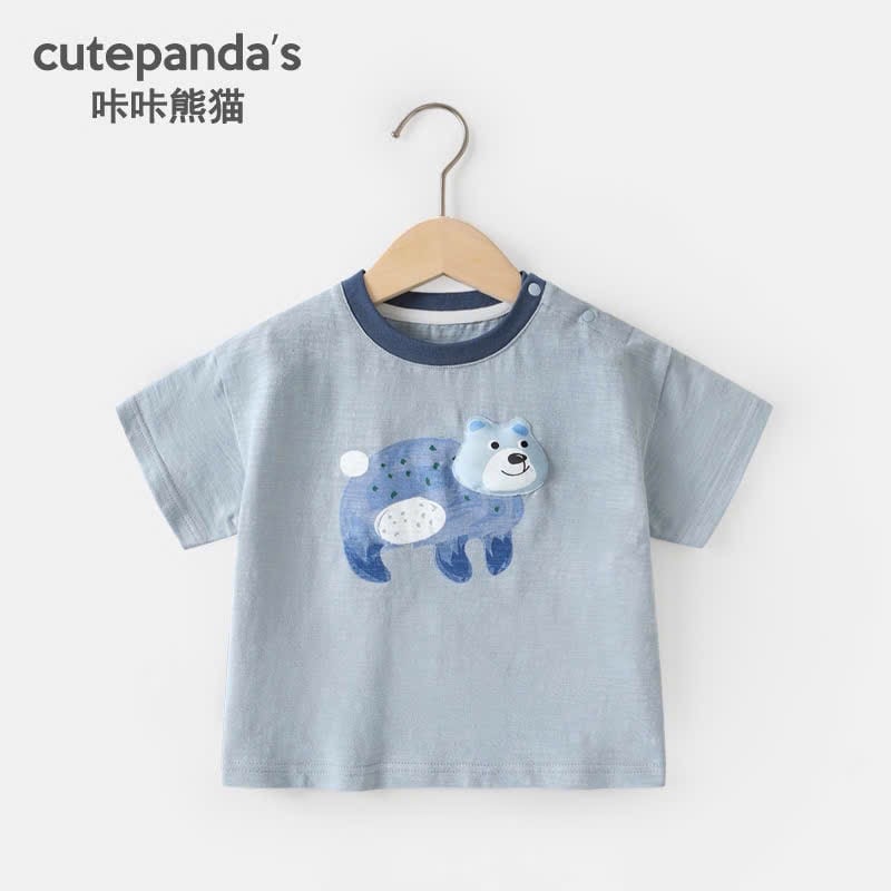 BM4 - Áo cotton Cutepanda tone xanh trắng hoạ tiết động vật cho bé size 90-120