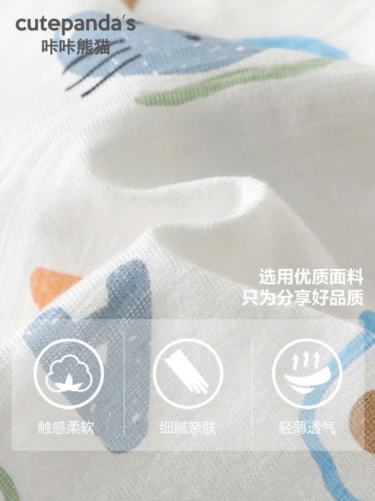 BM4 - Áo cotton Cutepanda tone xanh trắng hoạ tiết động vật cho bé size 90-120