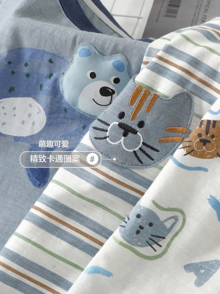 BM4 - Áo cotton Cutepanda tone xanh trắng hoạ tiết động vật cho bé size 90-120