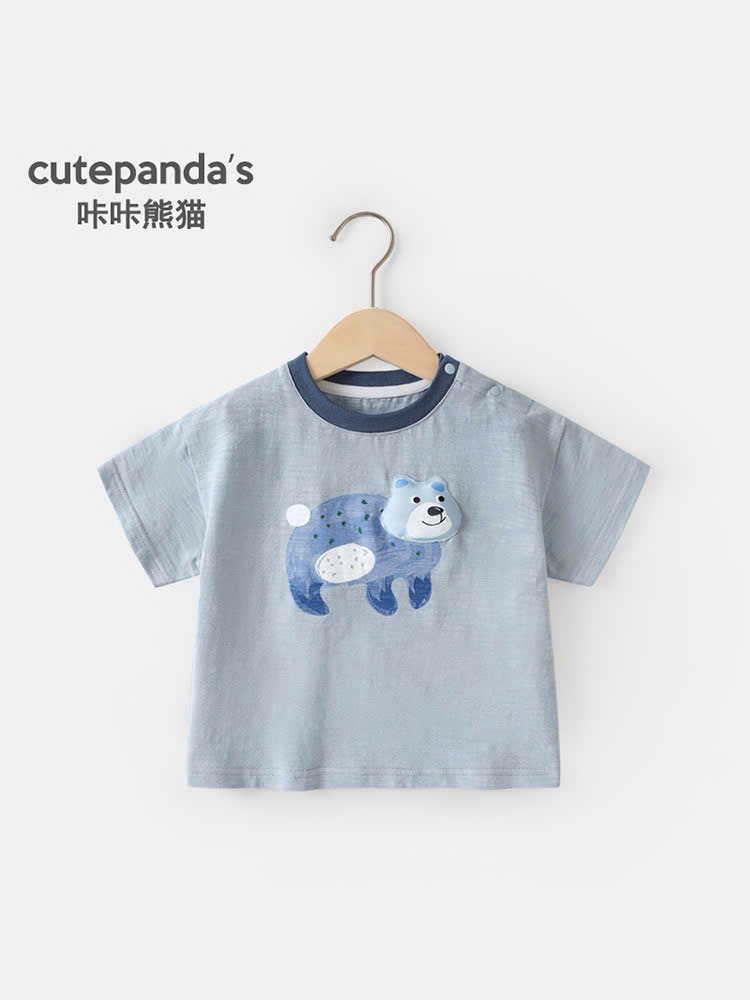 BM4 - Áo cotton Cutepanda tone xanh trắng hoạ tiết động vật cho bé size 90-120
