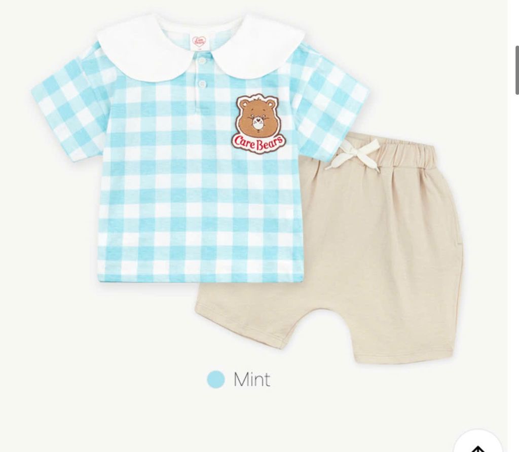 Bộ cotton CareBears xuất Hàn - caro xanh blue cổ trắng cho bé size 90-130