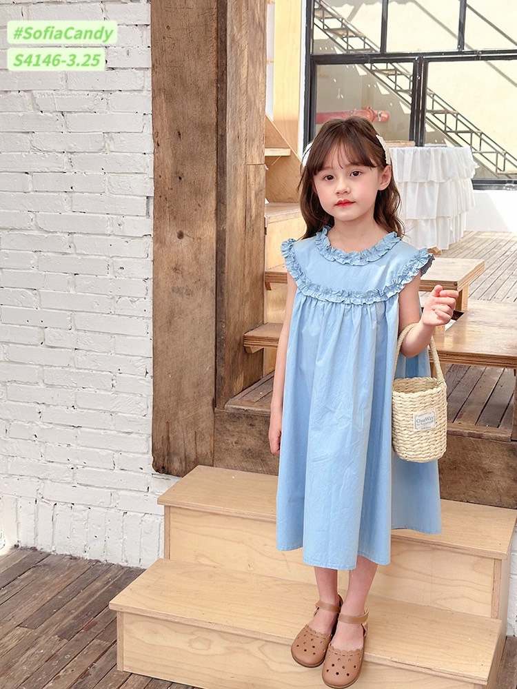 S4146 - Váy Sofia Candy thô phối bèo cổ trơn nhiều màu BG size 1-10y