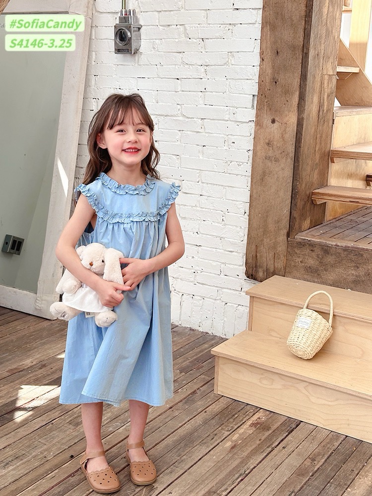 S4146 - Váy Sofia Candy thô phối bèo cổ trơn nhiều màu BG size 1-10y