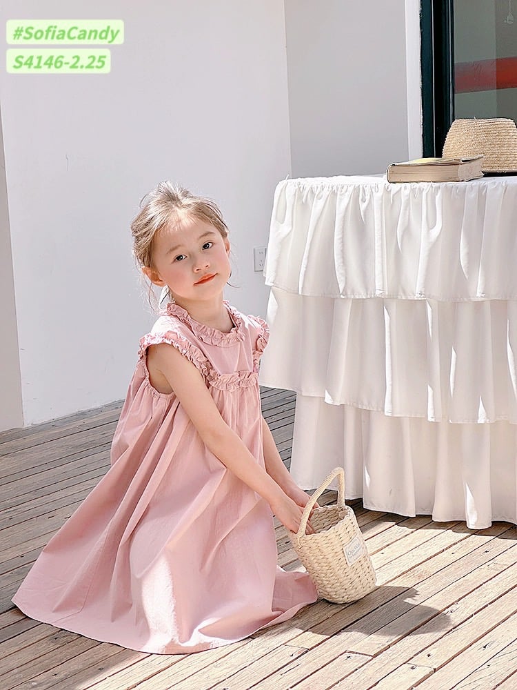 S4146 - Váy Sofia Candy thô phối bèo cổ trơn nhiều màu BG size 1-10y