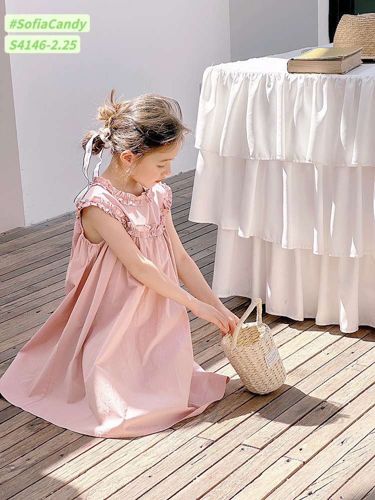 S4146 - Váy Sofia Candy thô phối bèo cổ trơn nhiều màu BG size 1-10y
