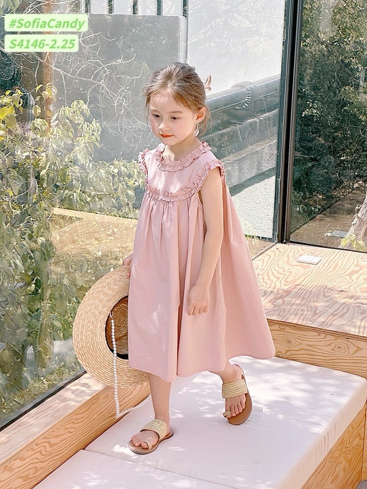 S4146 - Váy Sofia Candy thô phối bèo cổ trơn nhiều màu BG size 1-10y