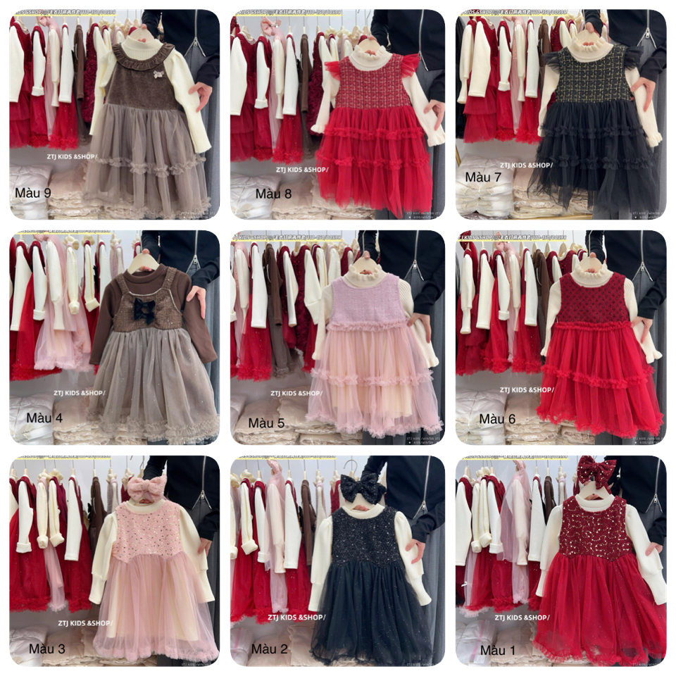 Set Váy ren kèm áo len QC nhiều màu bé gái size 100-140