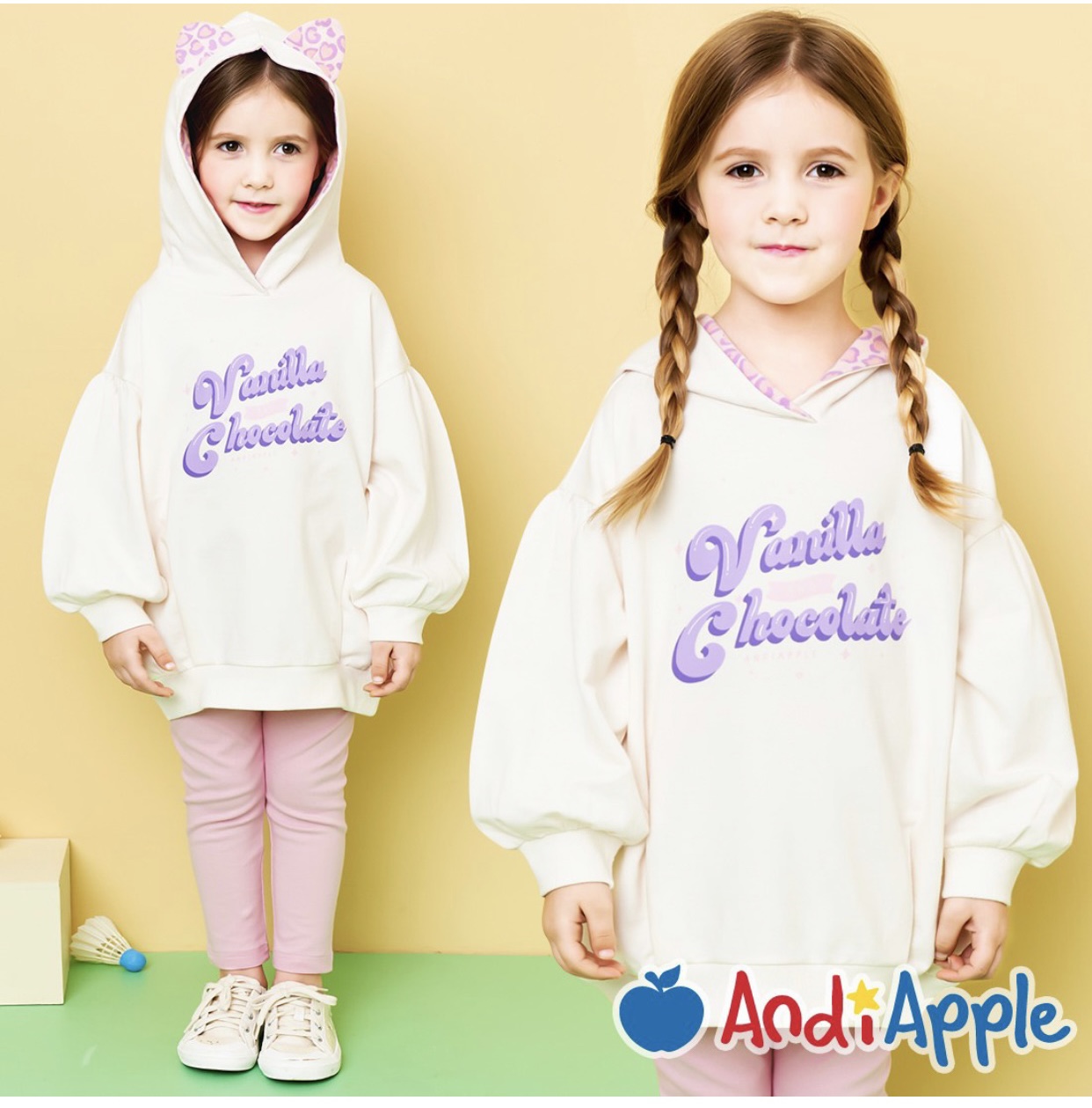 Áo nỉ hoodie Andiapple Vanilla Chocolate 2 màu hồng/trắng size 100